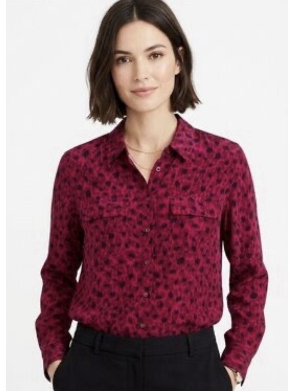 EQUIPMENT Women’s Slim Signature Silk Blouse In Red Leopard Print-Small
